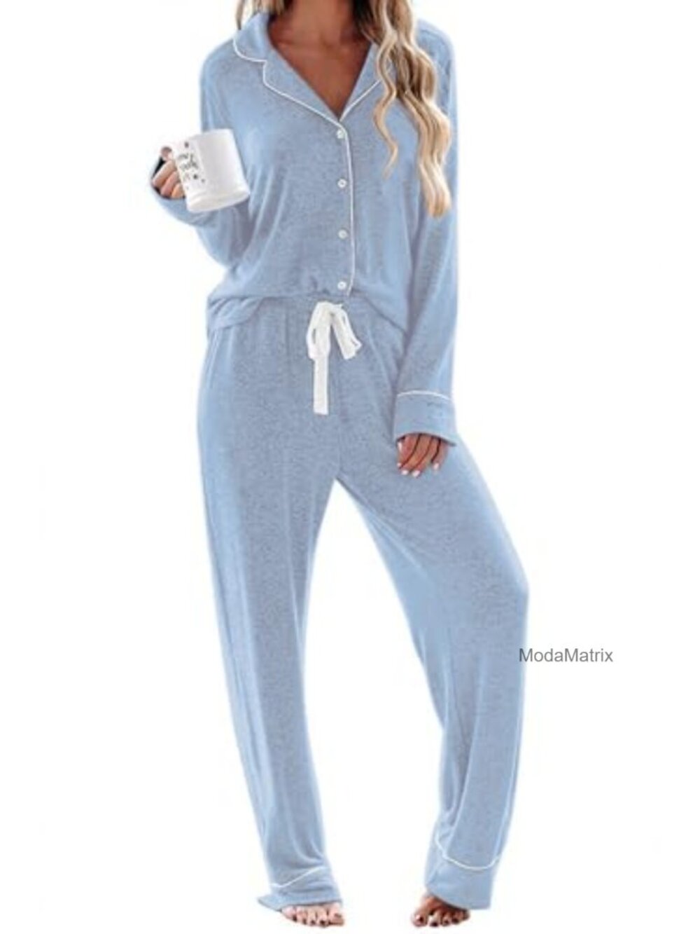Women's Button Down Pajama Set Long Sleeve Rayon Lounge Set